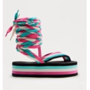 Fashion Nova Pink and Blue Strappy Platform Sandals